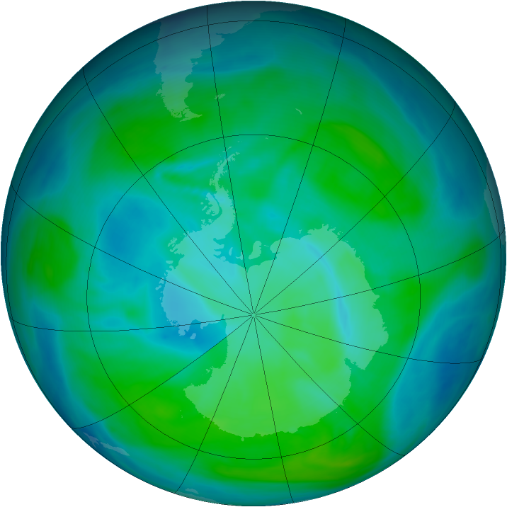 Antarctic ozone map for 08 January 2008